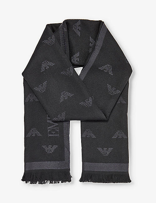 EMPORIO ARMANI: Logo-embroidered wool knitted scarf