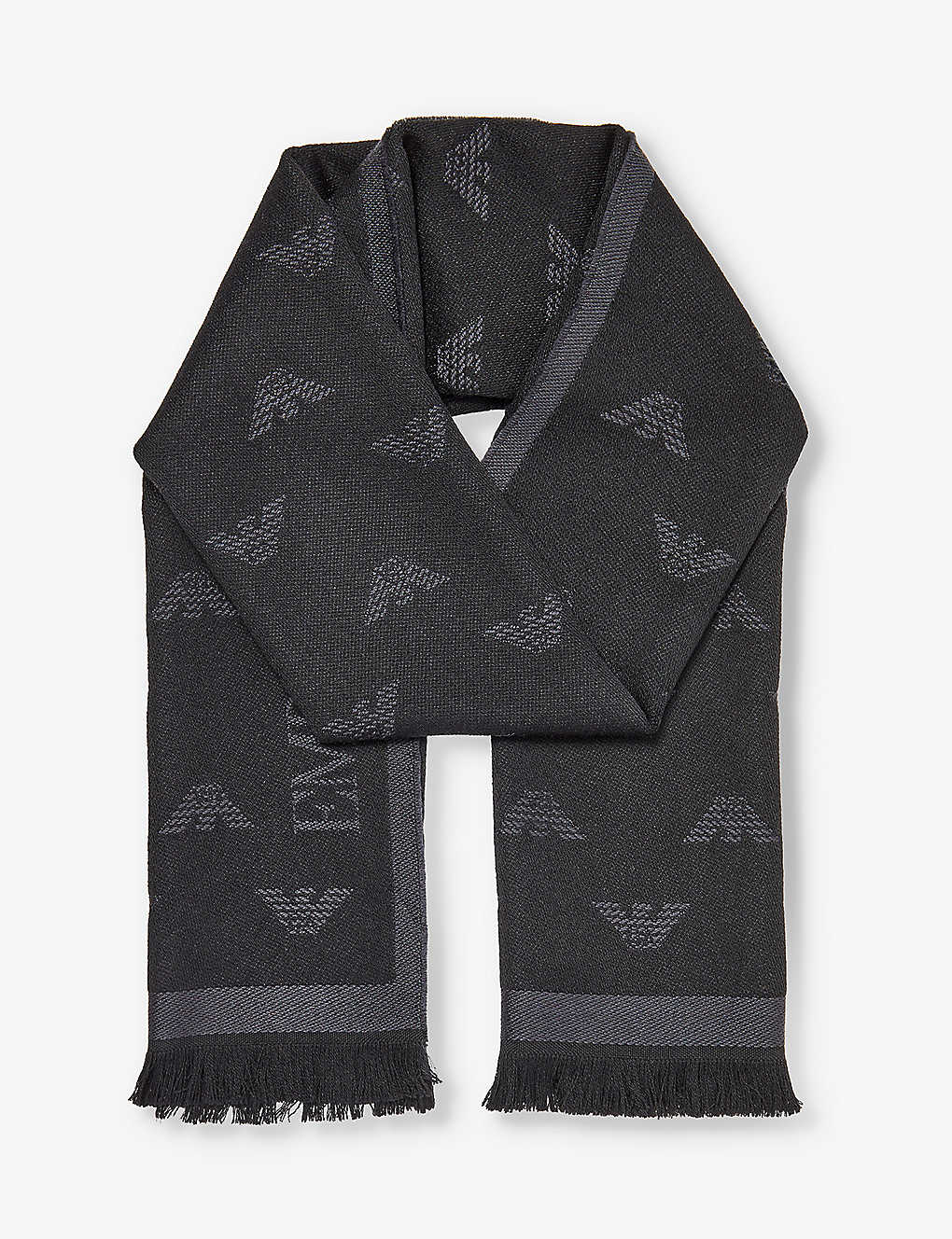 Emporio Armani Mens Antracite Logo-embroidered Wool Knitted Scarf