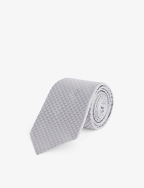 EMPORIO ARMANI: Logo-pattern wide-blade silk tie