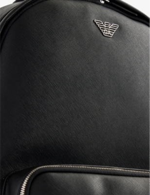 Shop Emporio Armani Men's Black Branded-hardware Leather Backpack