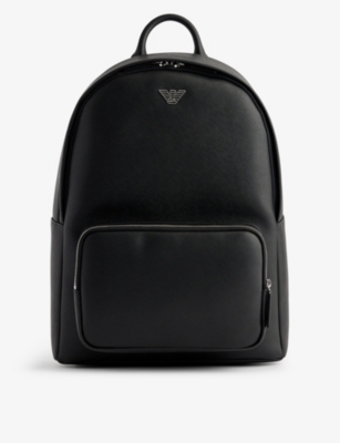 Shop Emporio Armani Men's Black Branded-hardware Leather Backpack