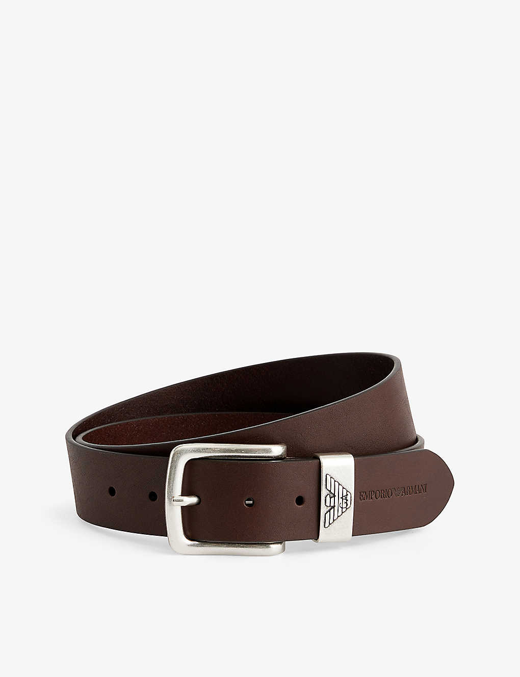 Emporio Armani Mens T Moro Logo-embossed Leather Belt In Brown
