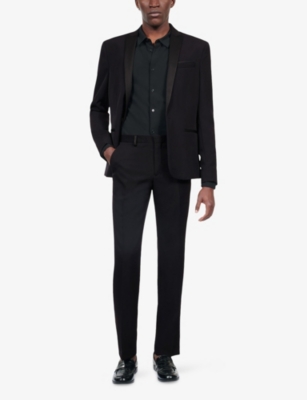 Shop The Kooples Men's Black Straight-leg Regular-fit Wool Trousers