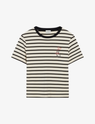 Shop Claudie Pierlot Women's Divers Jean Toto-patch Stripe Cotton T-shirt