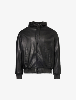 EMPORIO ARMANI Hooded regular fit leather jacket Selfridges