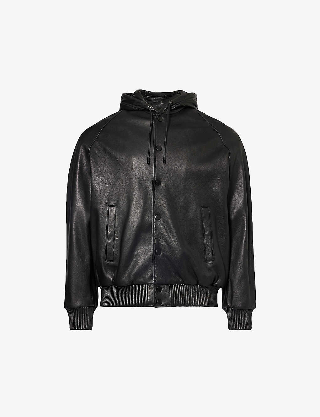 Emporio Armani Hooded Regular-fit Leather Jacket In Nero