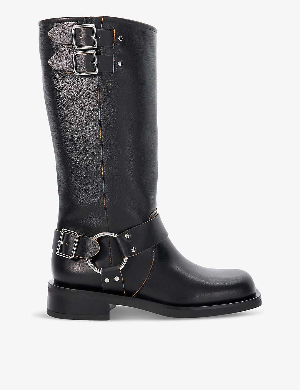 Dune Womens Black-leather Totoe Leather Biker Boots