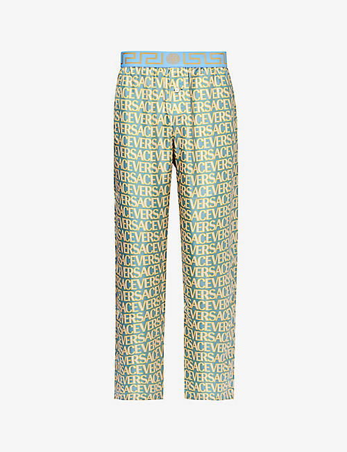 VERSACE: Branded-waistband silk pyjama bottoms