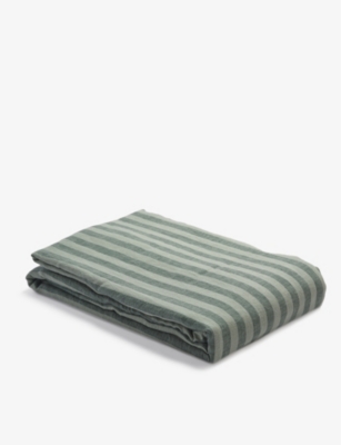 Shop Piglet In Bed Green Pembroke Stripe-pattern Double Linen Duvet Cover