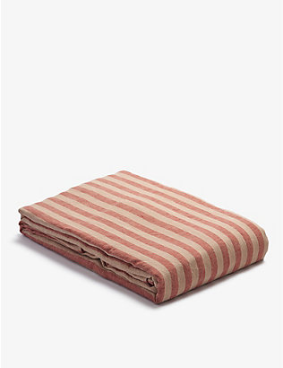 PIGLET IN BED: Stripe-pattern super king linen duvet cover