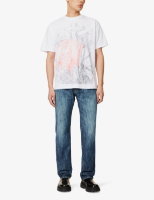 Shop 424 Men's White Graphic-print Crewneck Cotton-jersey T-shirt