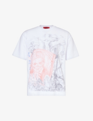 Shop 424 Men's White Graphic-print Crewneck Cotton-jersey T-shirt