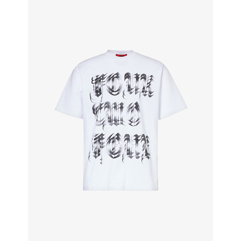 Shop 424 Graphic-print Crewneck Cotton-jersey T-shirt In White