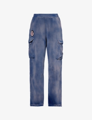 Shop 424 Men's Washed Blue Faded-wash Relaxed-fit Cotton-jersey Jogging Bottoms