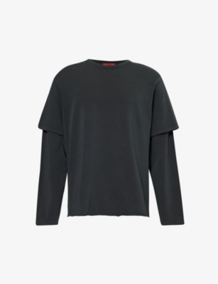 Shop 424 Layered Long-sleeved Stretch-cotton T-shirt In Washed Black