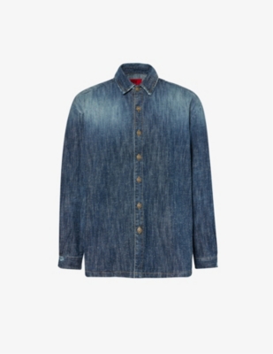 424 Mens Stone Faded-wash Relaxed-fit Denim Shirt In Stone
