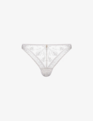Shop Aubade Women's Platinum Magnetic Spell Mid-rise Stretch-lace Thong
