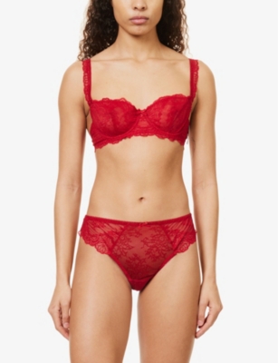 Shop Aubade Women's Irresistible Red Danse Des Sens Mid-rise Stretch-lace Thong