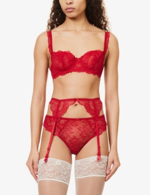 Shop Aubade Women's Irresistible Red Danse Des Sense Stretch-lace Suspenders