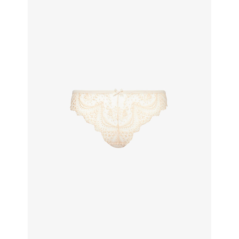 Shop Aubade Womens Silk Heaven Ecrin Floral-embroidered Stretch-lace Briefs