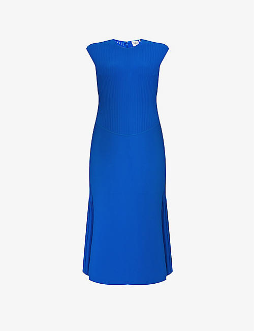HERVE LEGER: Fluted ribbed recycled rayon-blend knitted midi dress