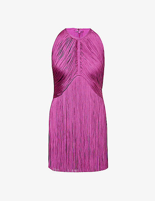 HERVE LEGER: Fringed sleeveless recycled rayon-blend knitted mini dress
