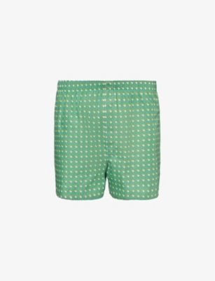 Sunspel Graphic-print Cotton-poplin Boxers In Sun & Cloud Micro Green