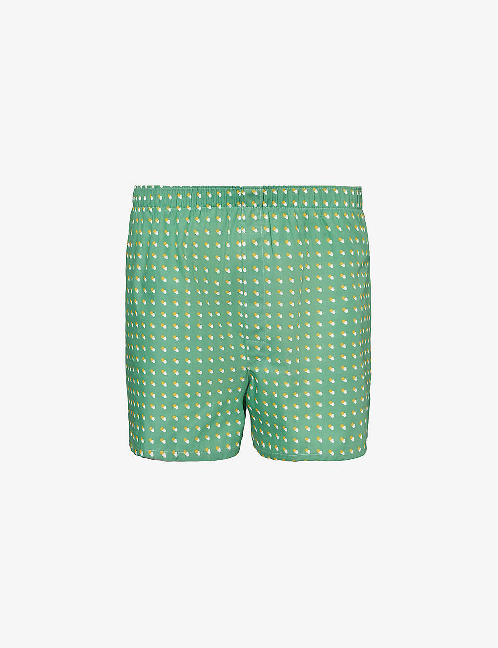 Sunspel Graphic-print Cotton-poplin Boxers In Sun & Cloud Micro Green