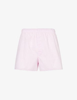 Sunspel Mens Small Pink Gingham Striped Cotton-poplin Boxers In Multi-coloured