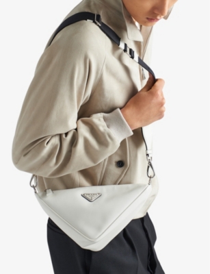 Prada White Triangle Leather Cross-body Bag In White