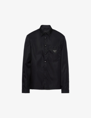 Prada Re-nylon Brand-plaque Recycled-polyamide Shirt In Black
