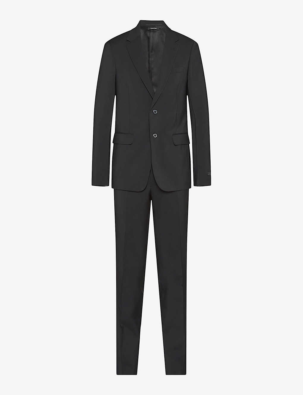 Prada Mens Black Single-breasted Slim-fit Wool Suit