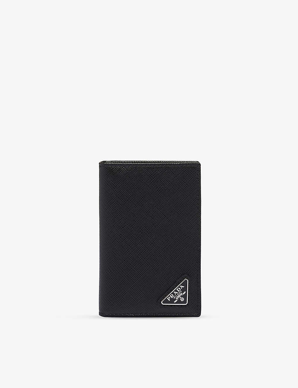 Prada Mens Black Logo-plaque Leather Bifold Wallet