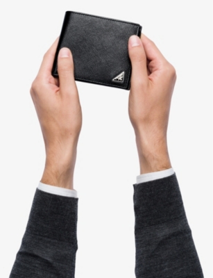 PRADA: Logo-plaque small leather wallet