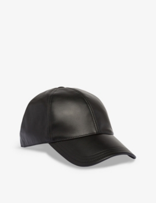 Prada Mens Black Logo-plaque Leather Baseball Cap