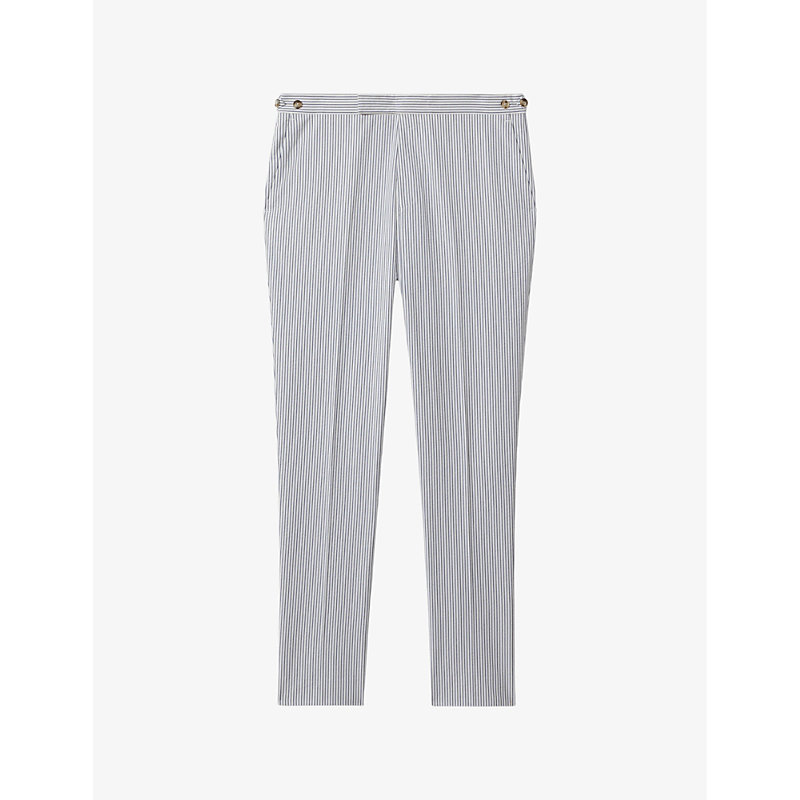 Shop Reiss Men's Soft Blue/white Barr Stripe-print Slim-fit Cotton Trousers