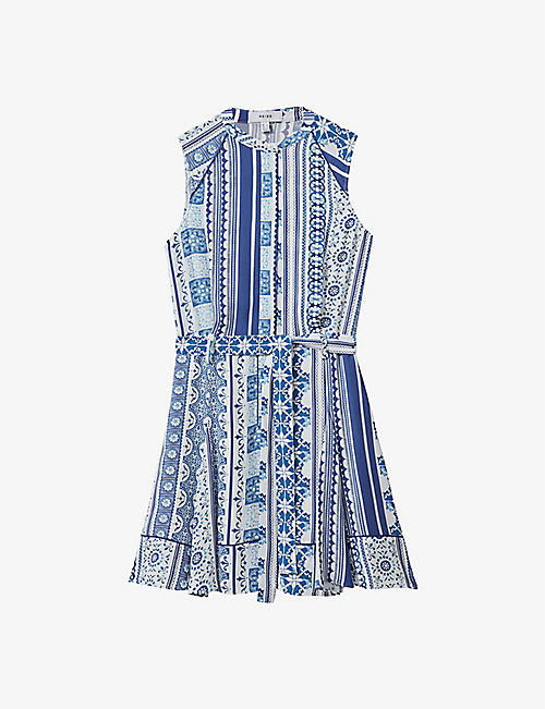 REISS: Florence tile-print sleeveless woven mini dress