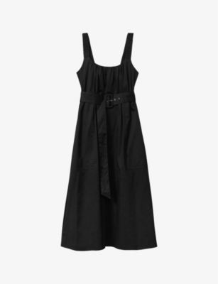 Liza ruched-strap sleeveless cotton midi dress