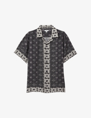 REISS: Pantain floral-pattern linen shirt