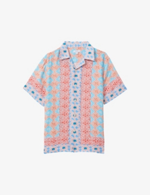 Reiss Mens Orangepantain Floral-pattern Linen Shirt In Orange Multi