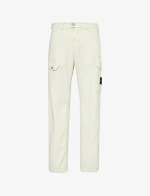 STONE ISLAND: Logo-patch straight-leg mid-rise cotton-blend trousers