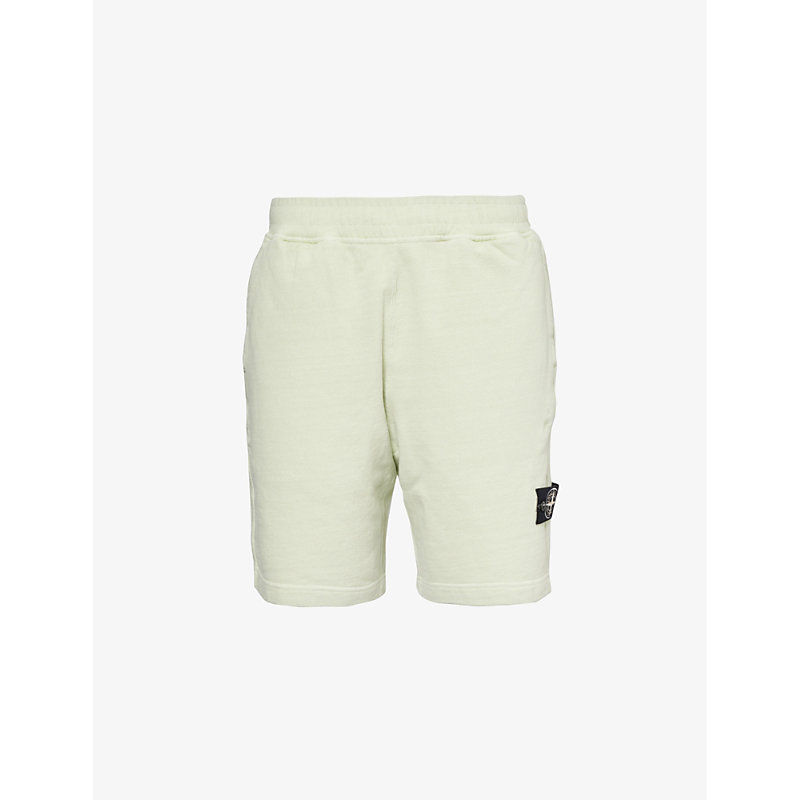 Shop Stone Island Men's Pistachio Circular Brand-patch Cotton-jersey Shorts