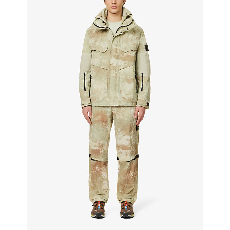 Shop Stone Island Men's Natural Beige Dissolve Camouflage-pattern Shell Trousers