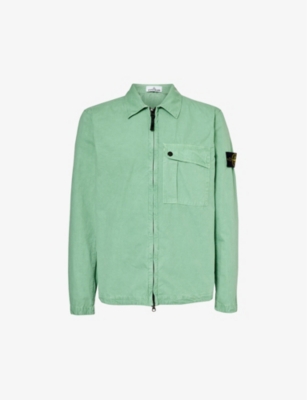 STONE ISLAND: Logo-badge flap-pocket regular-fit cotton shirt