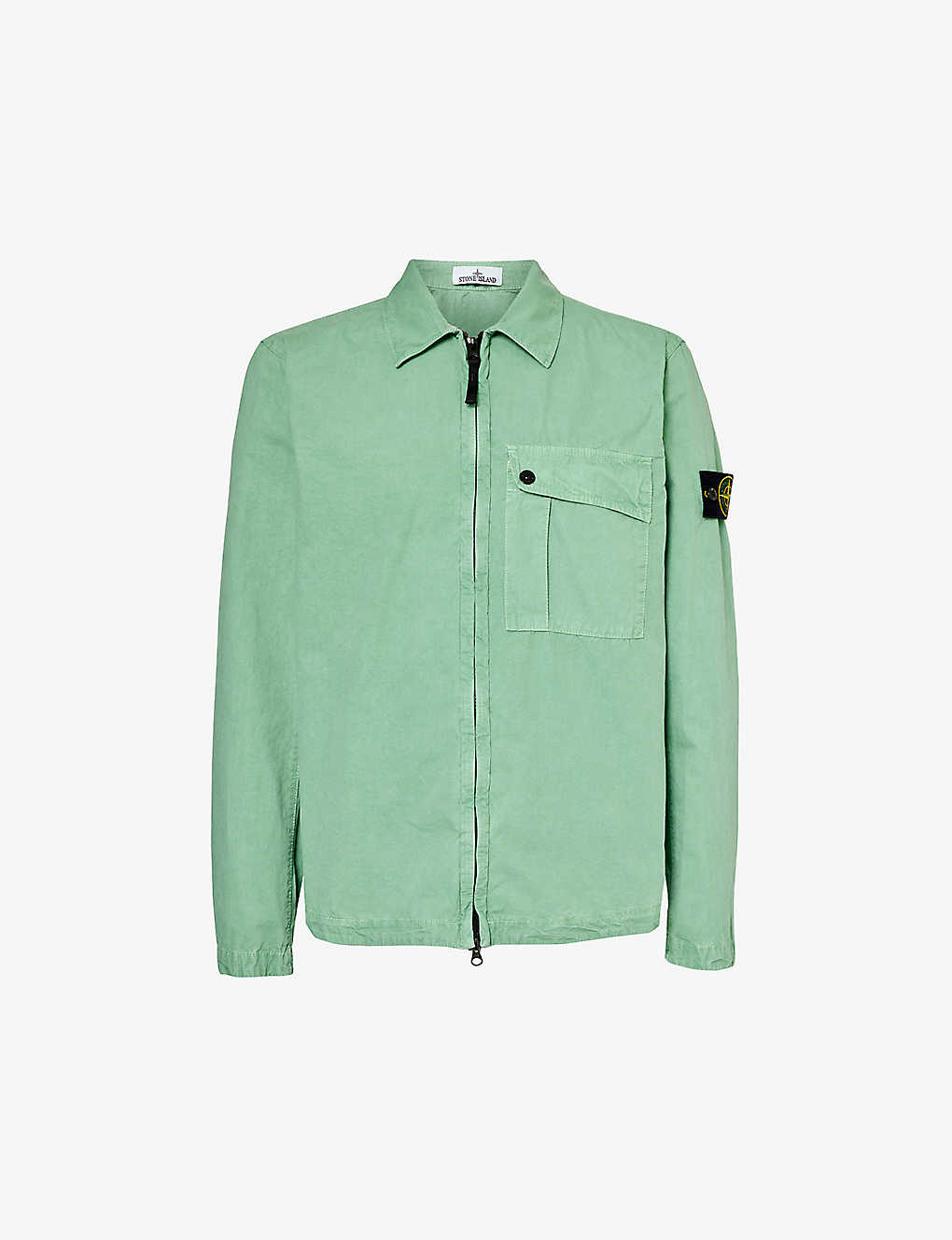 Stone Island Mens Light Green Logo-badge Flap-pocket Regular-fit Cotton Shirt