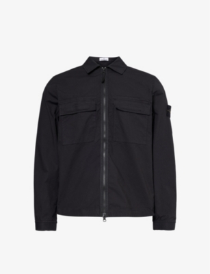 Stone Island Mens Black Ripstop Brand-patch Stretch-cotton Regular-fit Overshirt In Black