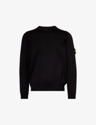 STONE ISLAND: Logo-badge crewneck cotton-knit jumper