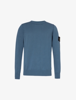 STONE ISLAND: Logo-badge crewneck cotton-knit jumper