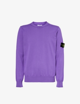 Stone Island Mens Lavender Logo-badge Crewneck Cotton-knit Jumper