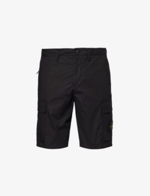 Shop Stone Island Men's Black Para Flap-pocket Stretch-cotton Shorts